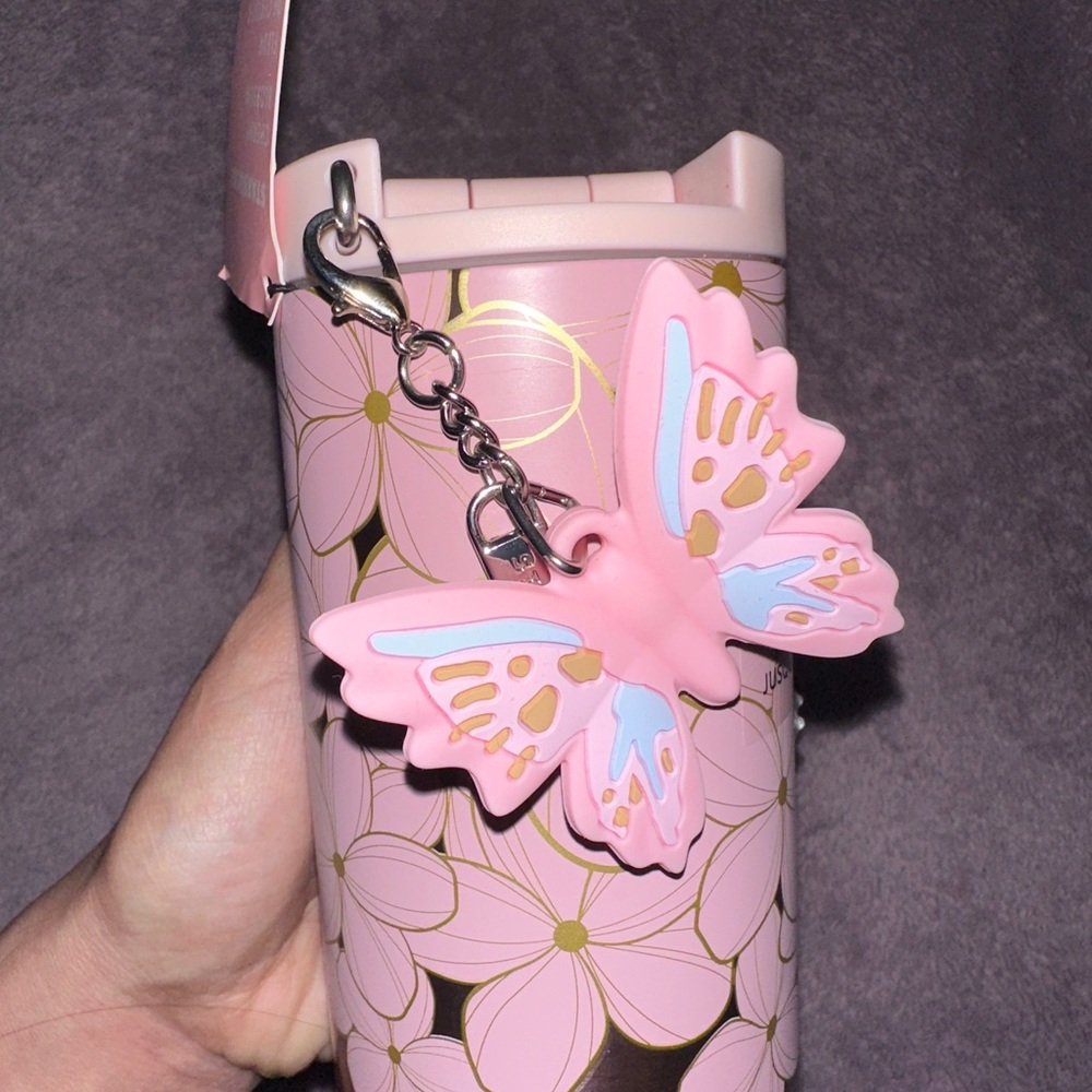 Starbucks Pink Floral Tumbler with Butterfly Charm